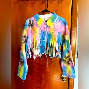 Crop Top Rainbow Shredded Jacket